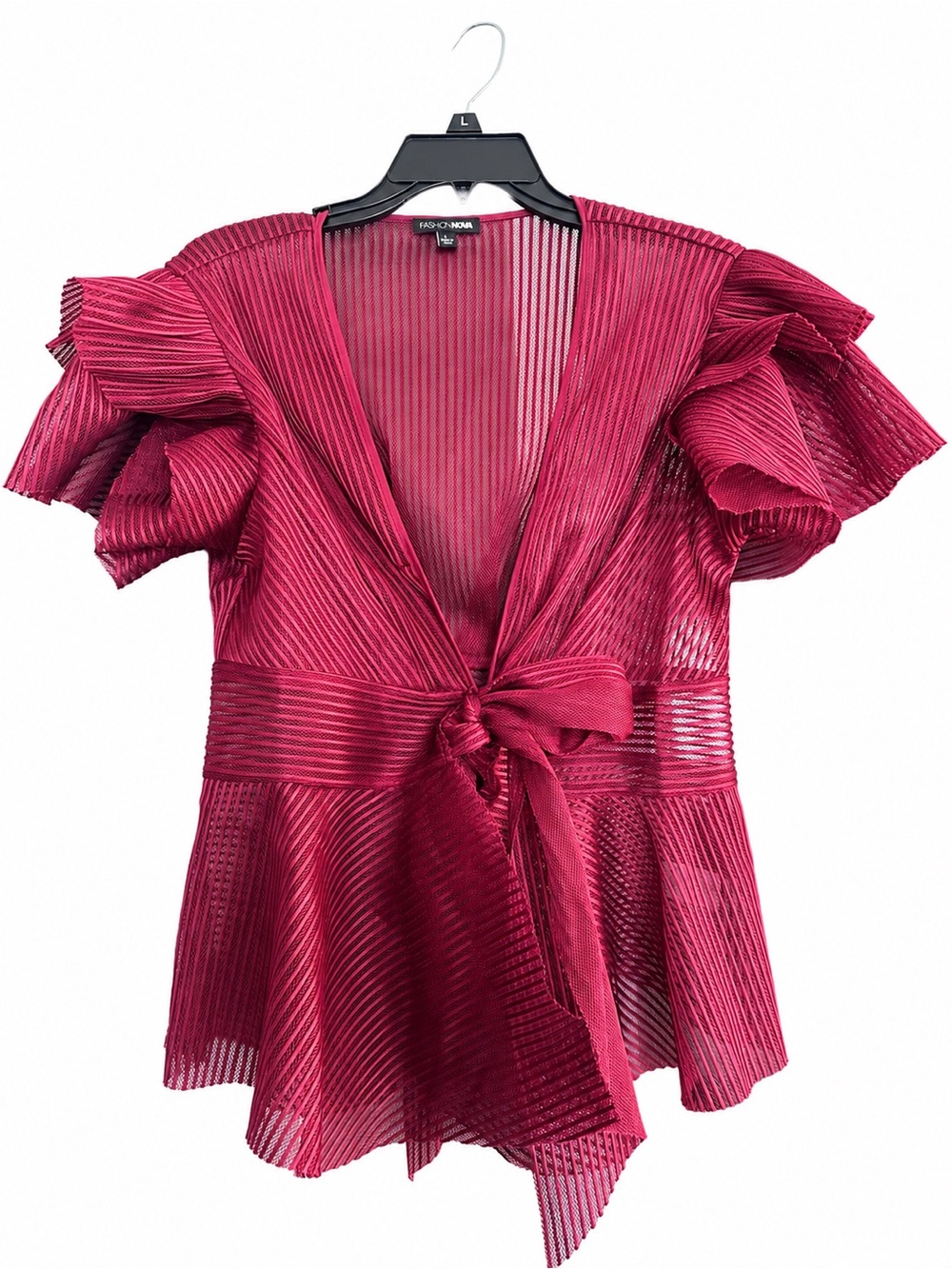 Fashion Nova Deep Magenta Ruffled Tie-Front Blouse